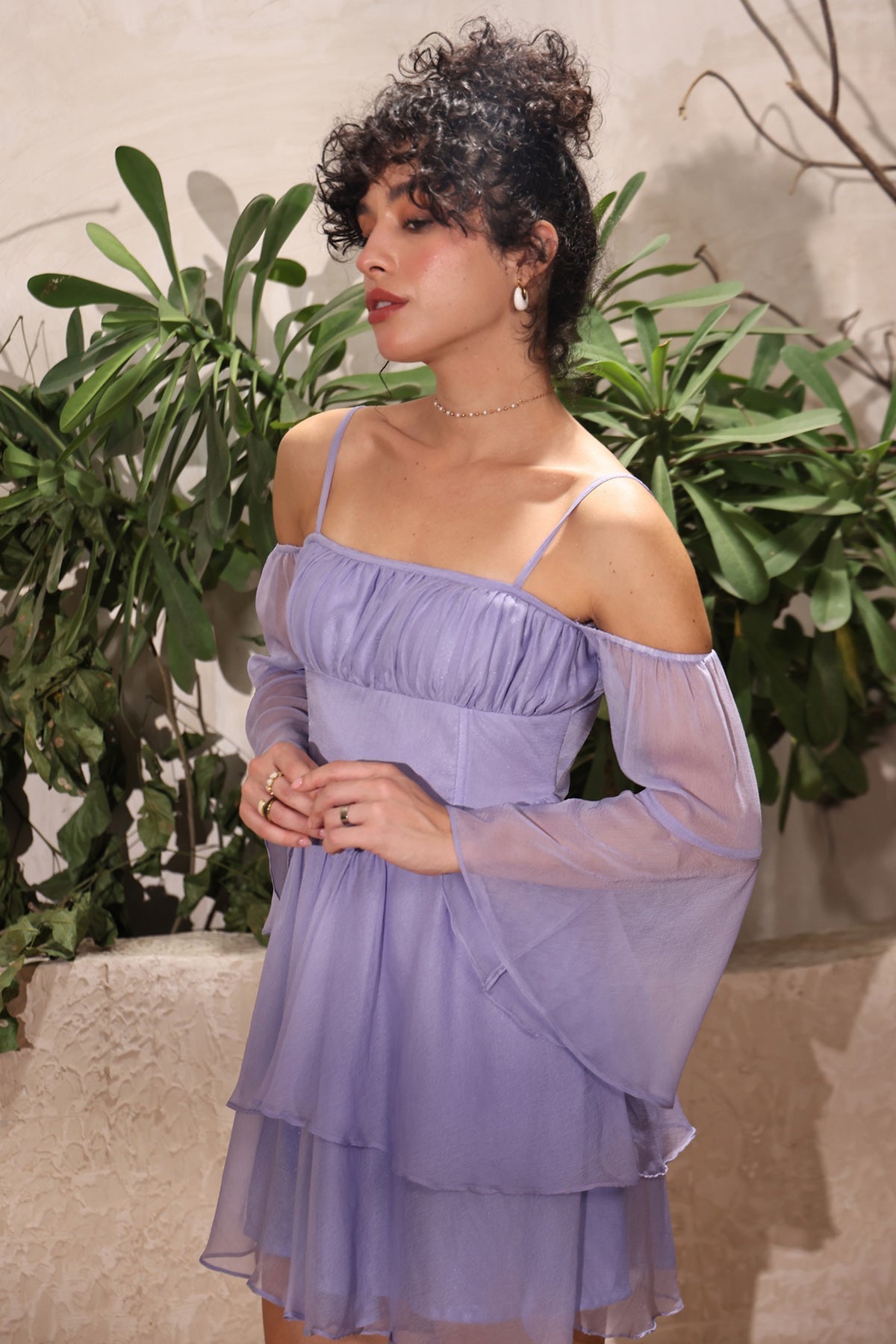 Buy Lavender Chiffon Flared Dress for women online available at ScrollnShops